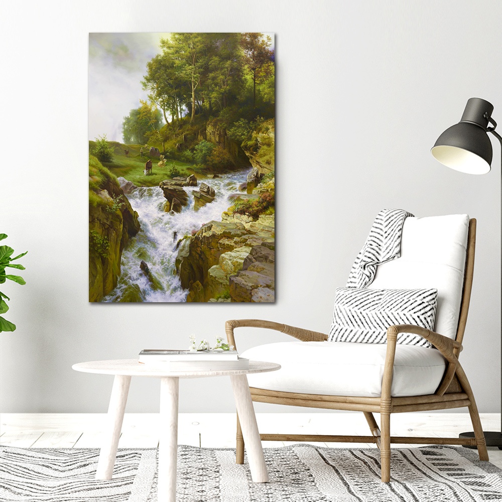 【御畫房】山谷飛瀑之二 國家一級畫師手繪油畫60&times;90cm(VF-108), , large