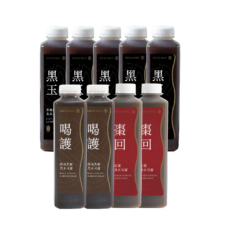 OKASANG Black Fungus Drink Value Pack｜1000ml*6(Black fungus & Longan*5、 Black fungus & Brown sugar*2、Black fungus & Red date*2), , large
