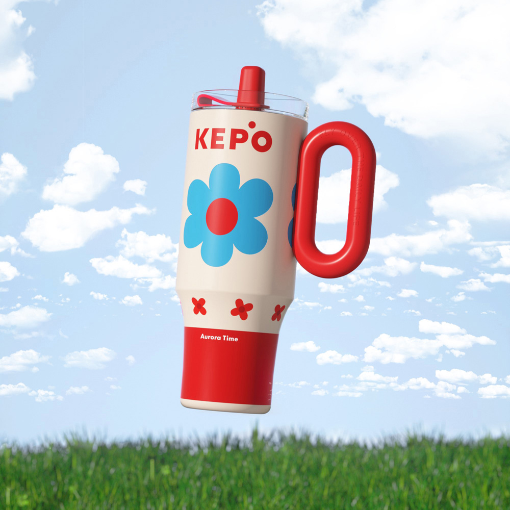 KEPO LQ 1200ml KC007巨無霸吸管花園冰霸杯內膽316不銹鋼 小碎花, , large