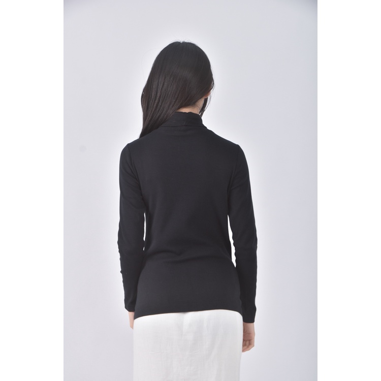 (M) muji質感棉質高領黑色長袖上衣二手衣, , large