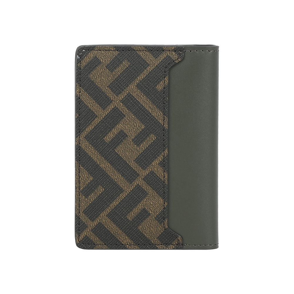 FENDI FF Logo 小牛皮及塗層帆布二折卡片夾/名片夾(軍綠色), , large