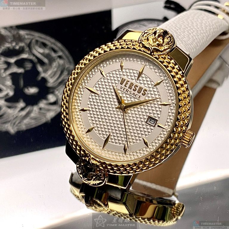 [星晴錶業]VERSUS VERSACE手錶,38mm,VV00117白色錶面金色錶殼白真皮皮革錶帶款, , large