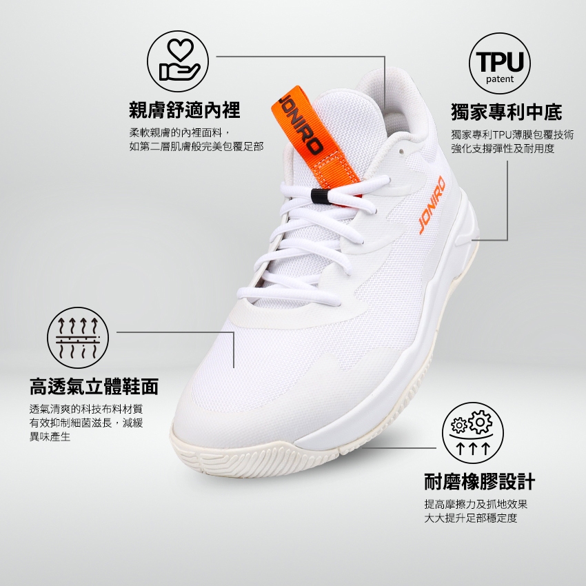 【JONIRO】台灣製造 Buzzer 陽光 男鞋 運動 白色籃球鞋 球鞋推薦 復古潮流 (部分鞋款有現貨), , large