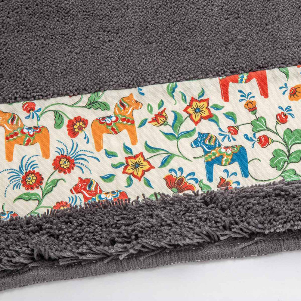 【HASHIZUME】Japan-Made Antibacterial & Deodorant Kitchen Mat 50×210cm – Dark Gray (Nordic-Style Lucky Horse / Non-Slip Design / Machine-Washable), , large