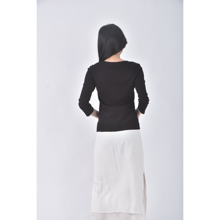 (S) giordano ladies質感跳色袖口黑色長袖上衣二手衣, , large