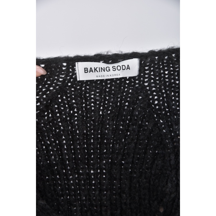 (F) baking soda韓牌修身短版質感V領黑色毛衣二手衣, , large