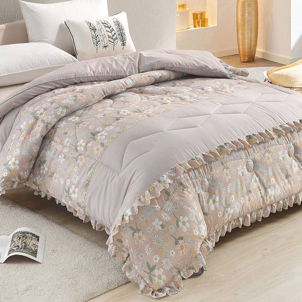 [LY SHIN BEDDING] Betrise Falling flowers in autumn scenery | Washable/machine washable Korean retro soft cotton silver ion anti-bacterial anti-bacterial feather velvet warm winter quilt - large size 180x210cm, , large