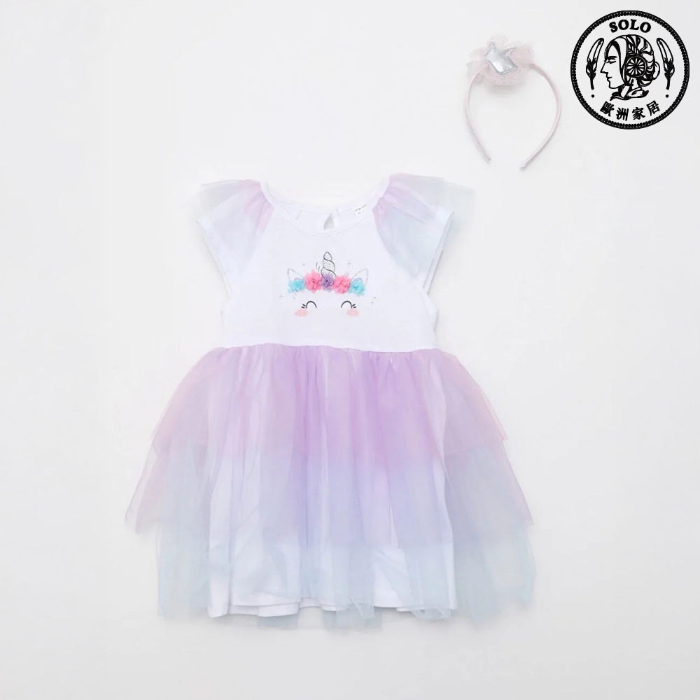 【SOLO Vintage】LCW Girls Unicorn One-piece Dress with Hairband Made in Turkey 4-5y, , large