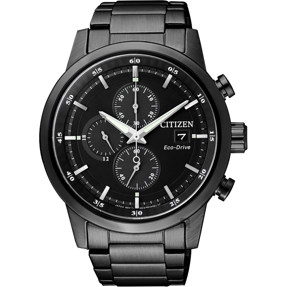 CITIZEN 星辰 光動能城市計時碼錶-黑/43mm CA0615-59E, , large