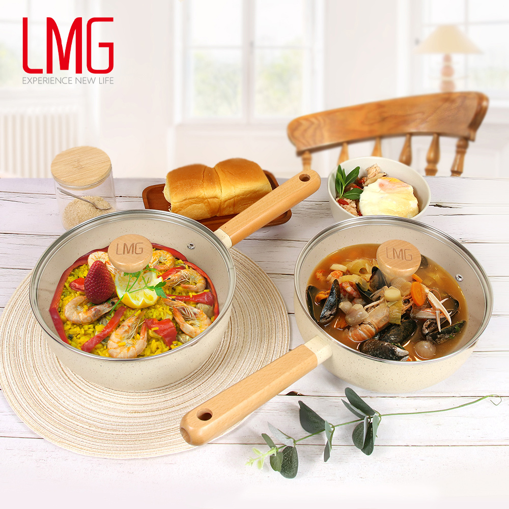 【LMG】日式香草不沾雪平鍋22cm(附蓋/料理鍋/單柄湯鍋/適用各種爐具), , large