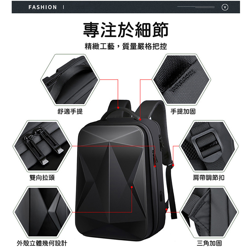 硬殼 防水 後背包 電腦包 休閒雙肩包 大容量 男款 潮流 17.3吋 電競背包-黑-0808111, , large