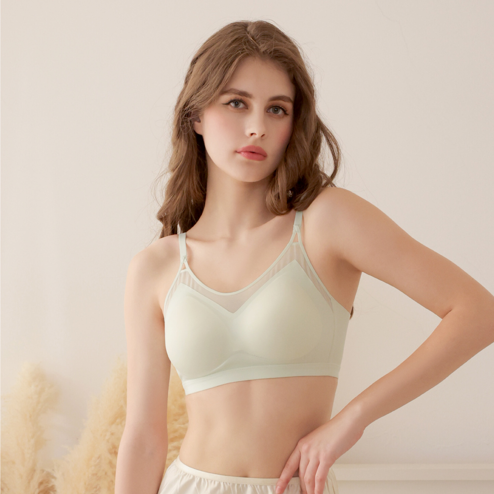 【伊柔EVEROY】偷心視角 無痕裸感無鋼圈內衣 M-2XL｜網紗微性感 W033-81 薄荷綠