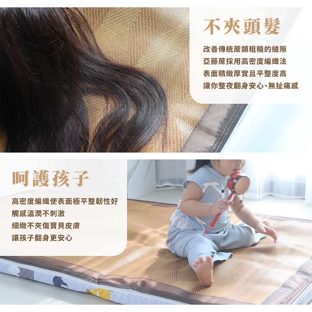 【台灣製造】四季亞藤透氣床墊 厚度5cm 單人加大3.5尺｜蔚藍格線｜雙面可翻 涼感蓆面 三折床墊 亞藤涼蓆, , large