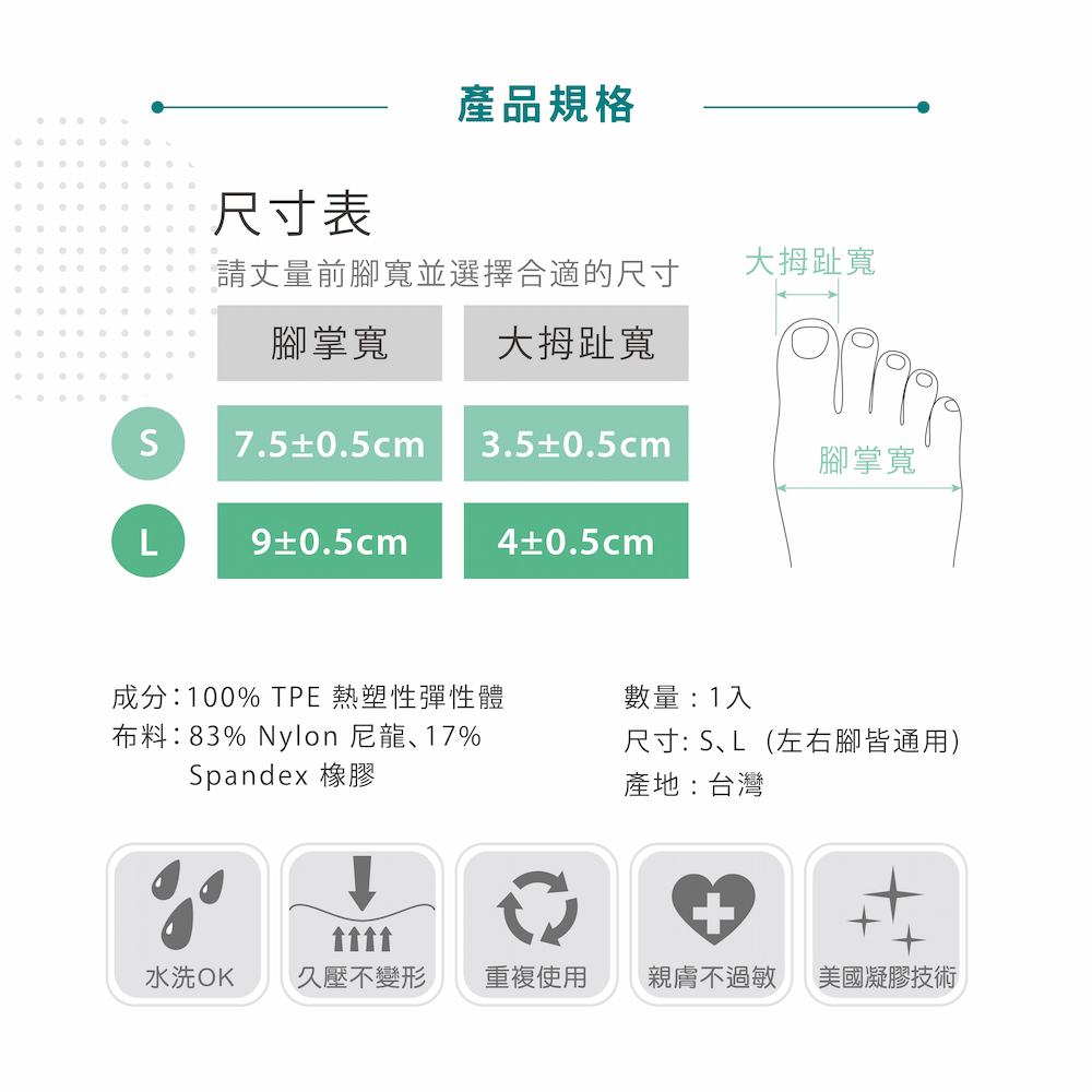 【GelSmart吉斯邁】拇趾偏斜防磨分趾墊-包布型-1入(左右腳通用、1.1cm分趾墊、MG-GBN115F), , large