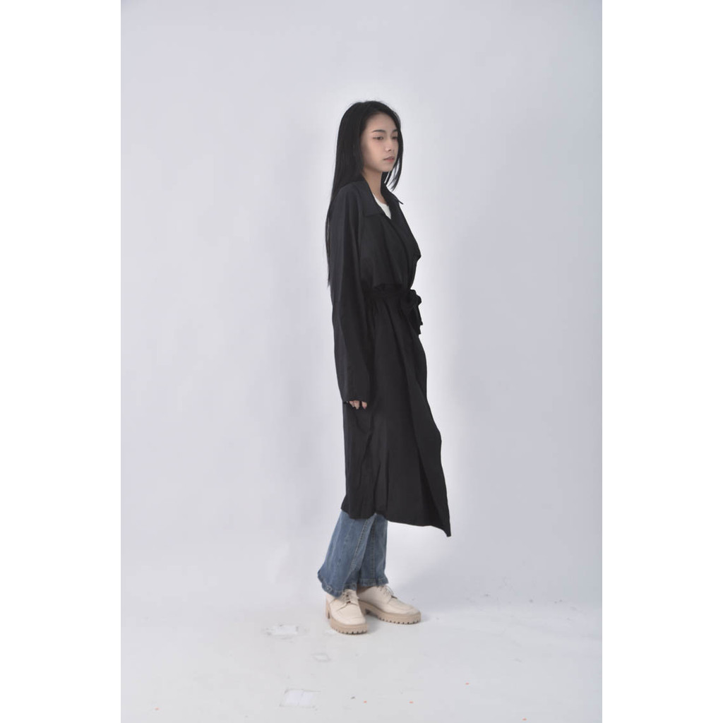 (XL) 質感長款黑色外套二手衣, , large