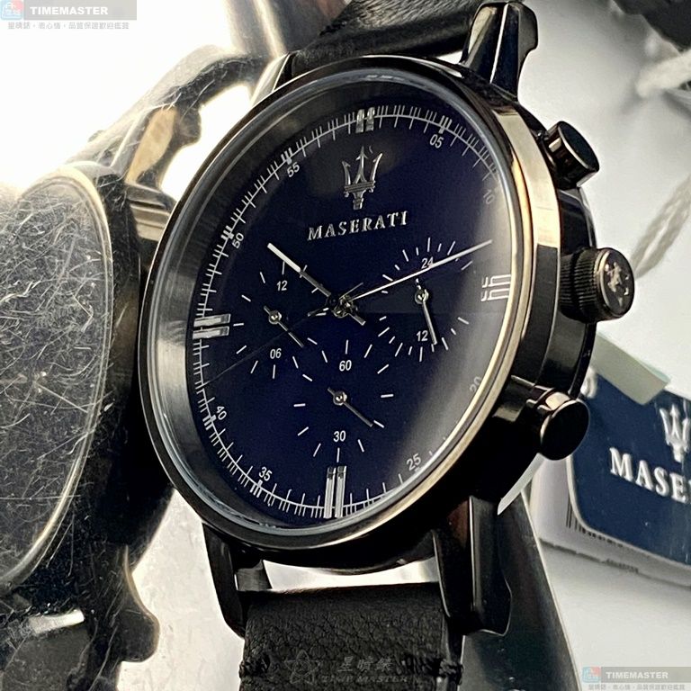 [星晴錶業]MASERATI手錶,42mm,R8871630002寶藍色錶面黑錶殼深黑色真皮皮革錶帶款, , large