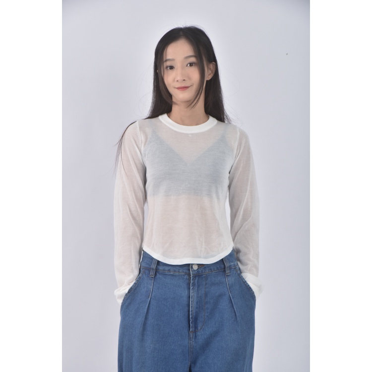 (S) 【里唯私服】mouggan質感微透膚白色長袖上衣二手衣, , large
