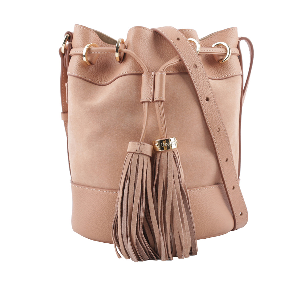 SEE BY CHLOE VICKI 山羊皮拼麂皮水桶包/粉色, , large