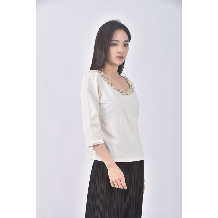 (M) iris株株領口杏色長袖上衣二手衣, , large