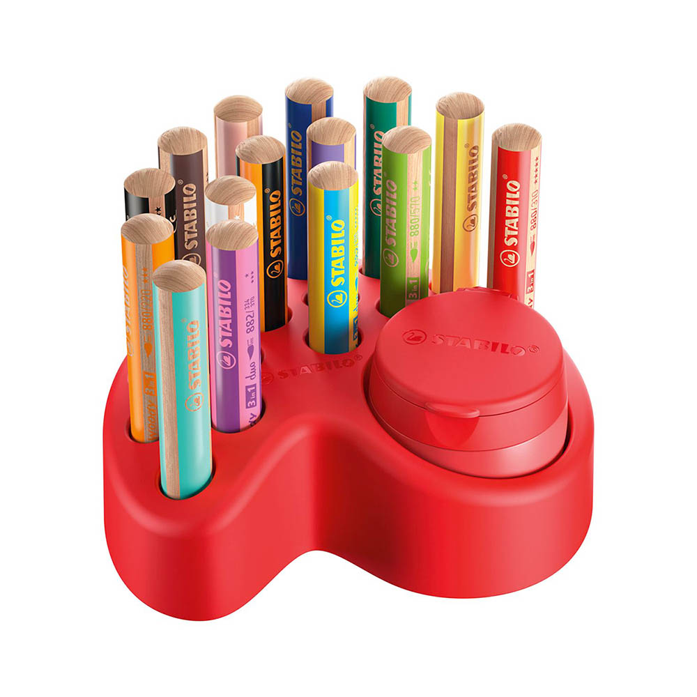 STABILO 德國 思筆樂 woody 3 in 1 duo 伍迪樂三合一可水洗雙色水彩粉蠟筆 附削筆器 15支/組 ST880/15-01, , large