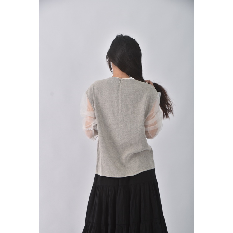 (M) 【德馨私服】質感珍珠灰色長袖上衣二手衣, , large