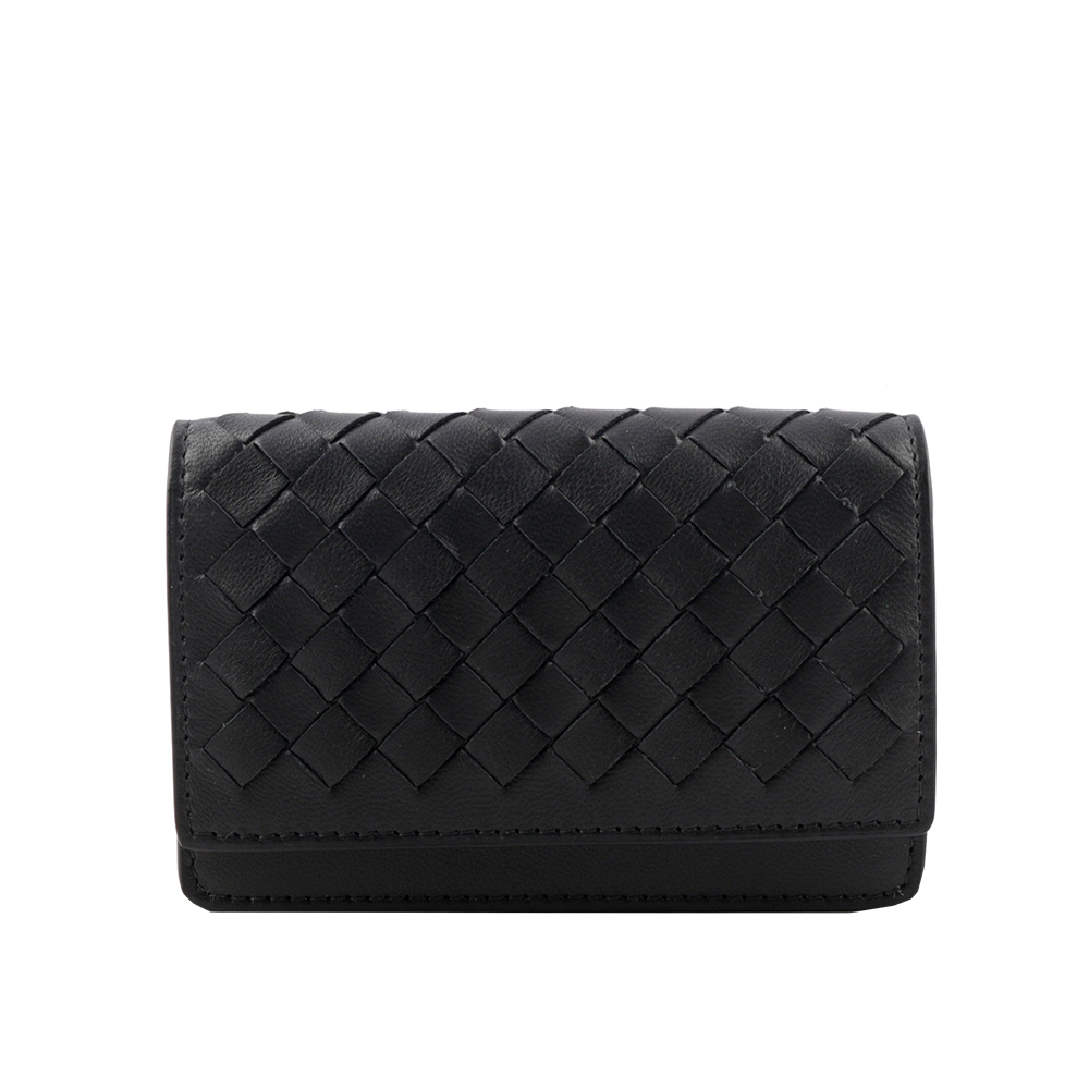 BOTTEGA VENETA 小羊皮編織釦式卡片夾(厚款)/黑色, , large