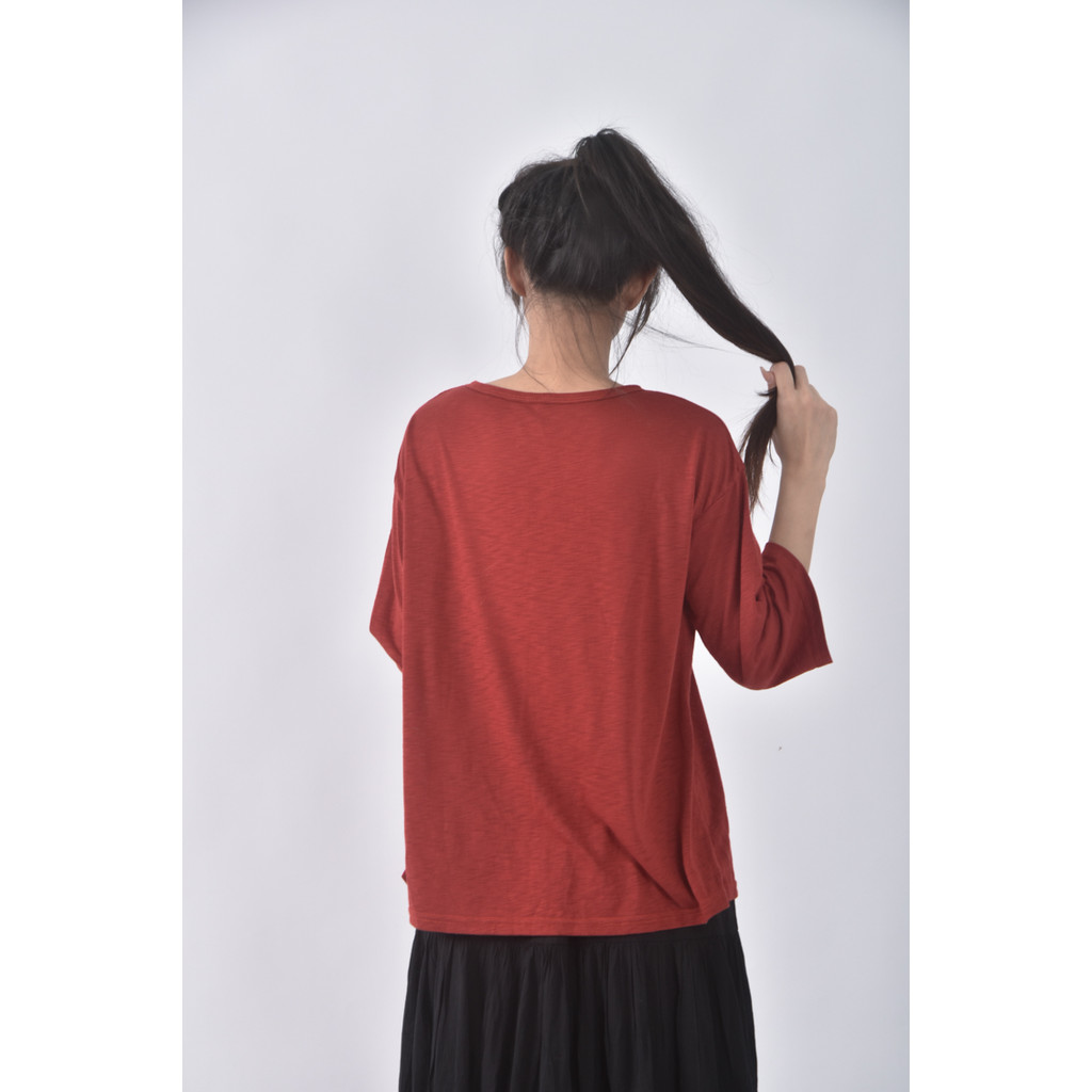 (XL) minutes happiness棉質V領紅色長袖上衣二手衣, , large