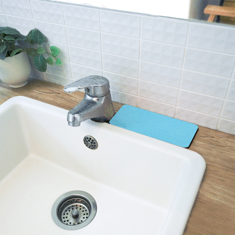 【Monster】 Soft Diatomaceous Earth Washbasin Absorbent Mat (19x10cm) – Sky Blue, , large