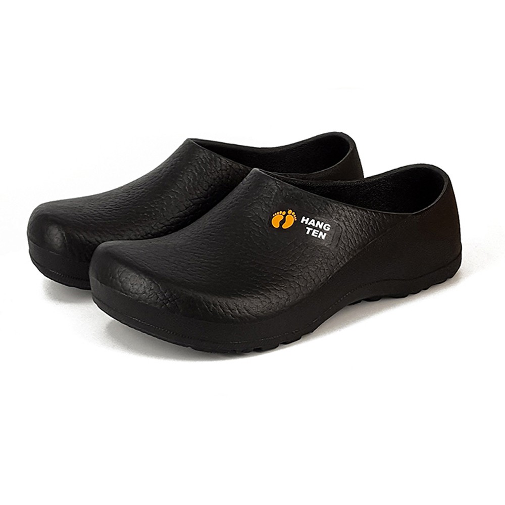 HANG TEN 廚師鞋 工作鞋 拖鞋 懶人鞋 男鞋 女鞋 MIT台灣製 防水 減壓 透氣 散熱 排汗 耐磨 防滑 黑桔