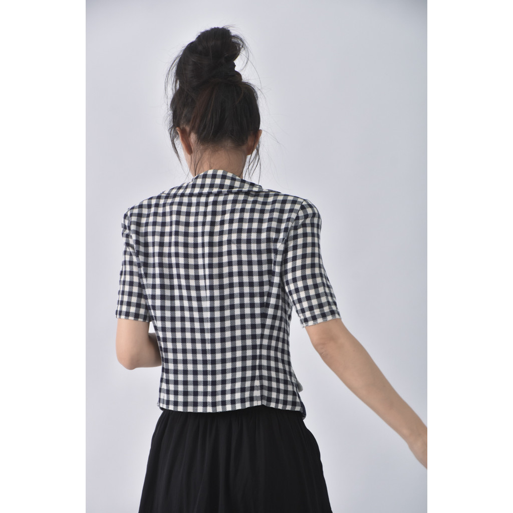 (S) ruban d or格紋排扣珍珠紫色外套二手衣, , large