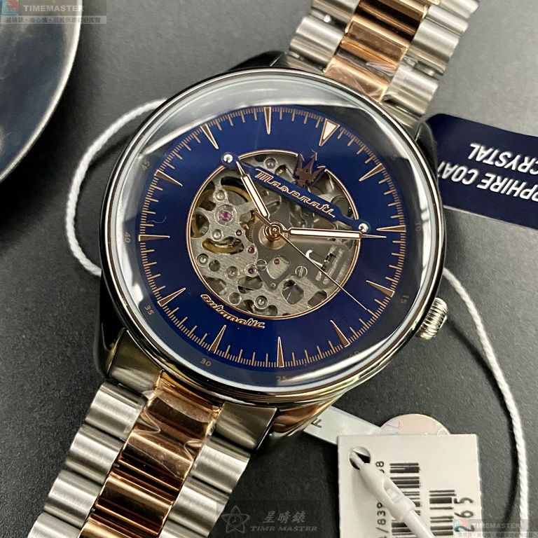 [星晴錶業]MASERATI手錶,46mm,R8823146001寶藍色錶面銀錶殼金銀相間精鋼錶帶款, , large