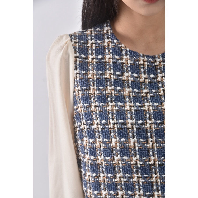 (S) 質感小香風假兩件藍色長袖上衣二手衣, , large