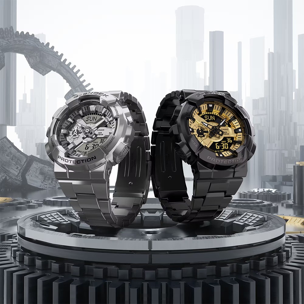 CASIO 卡西歐 G-SHOCK 工業風大錶殼金屬雙顯手錶 送禮推薦-銀 GM-110D-8A, , large