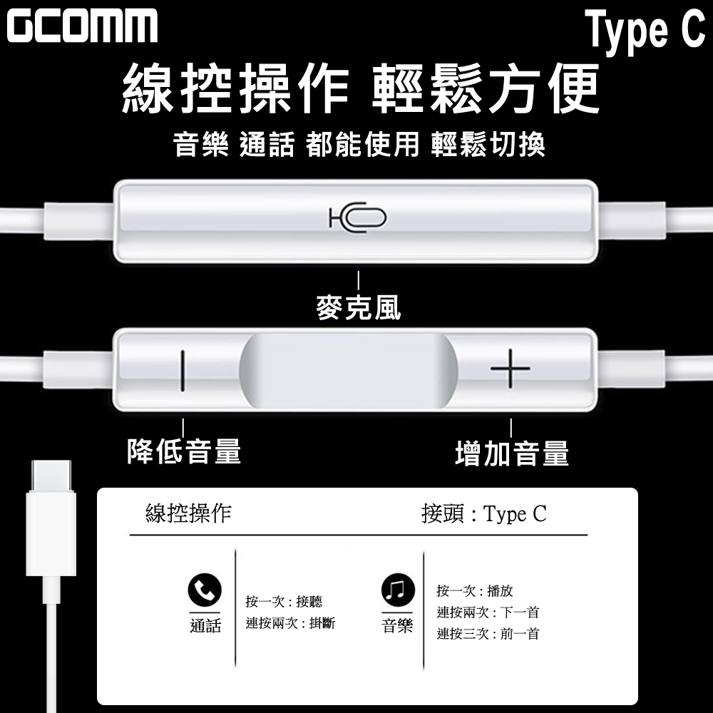 GCOMM iPhone/iPad Android TypeC 高品質低音立體耳機 (含線控麥克風) 白 黑, , large