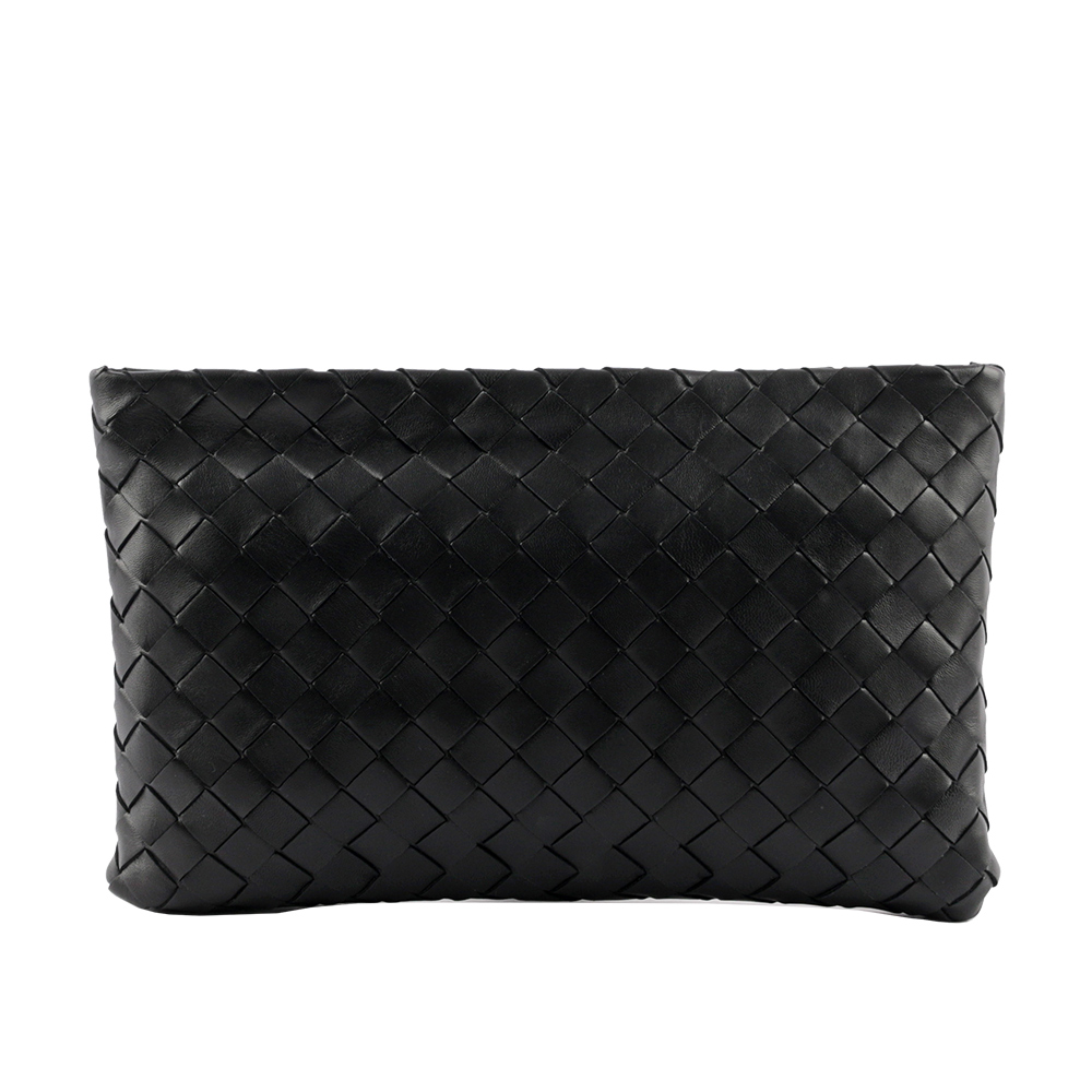 BOTTEGA VENETA 新款小羊皮及小牛皮大格編織手拿包/黑色