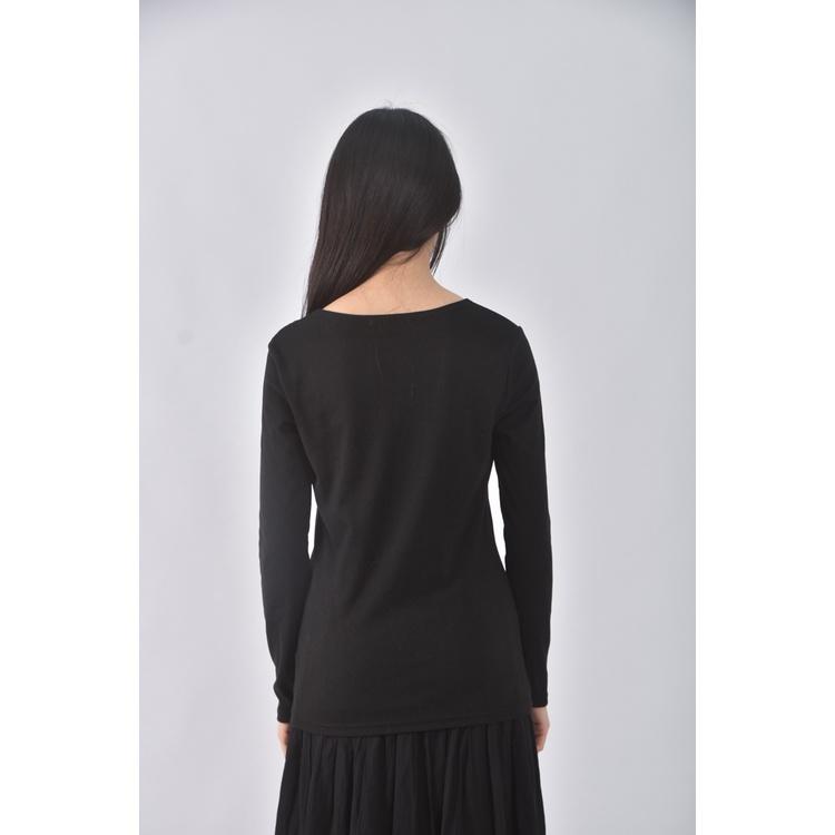 (S) niceioi質感圓領黑色長袖上衣二手衣, , large