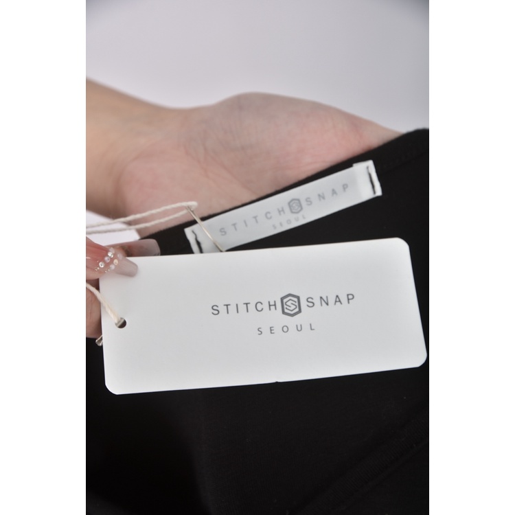 (S) stitch snap韓牌質感黑色長袖上衣二手衣, , large