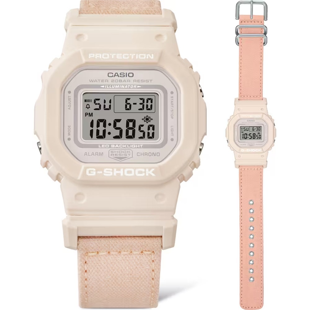 CASIO 卡西歐 G-SHOCK 自然系列 櫻花粉 布質錶帶方型女錶 GMD-S5600CT-4, , large
