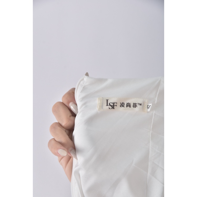 (S) lsf高腰素色白色連身裝二手衣, , large