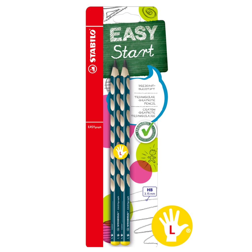 【德國天鵝STABILO】EASYgraph 人體工學思筆樂洞洞鉛筆-2支入左手HB藍綠(STB-39888-5)