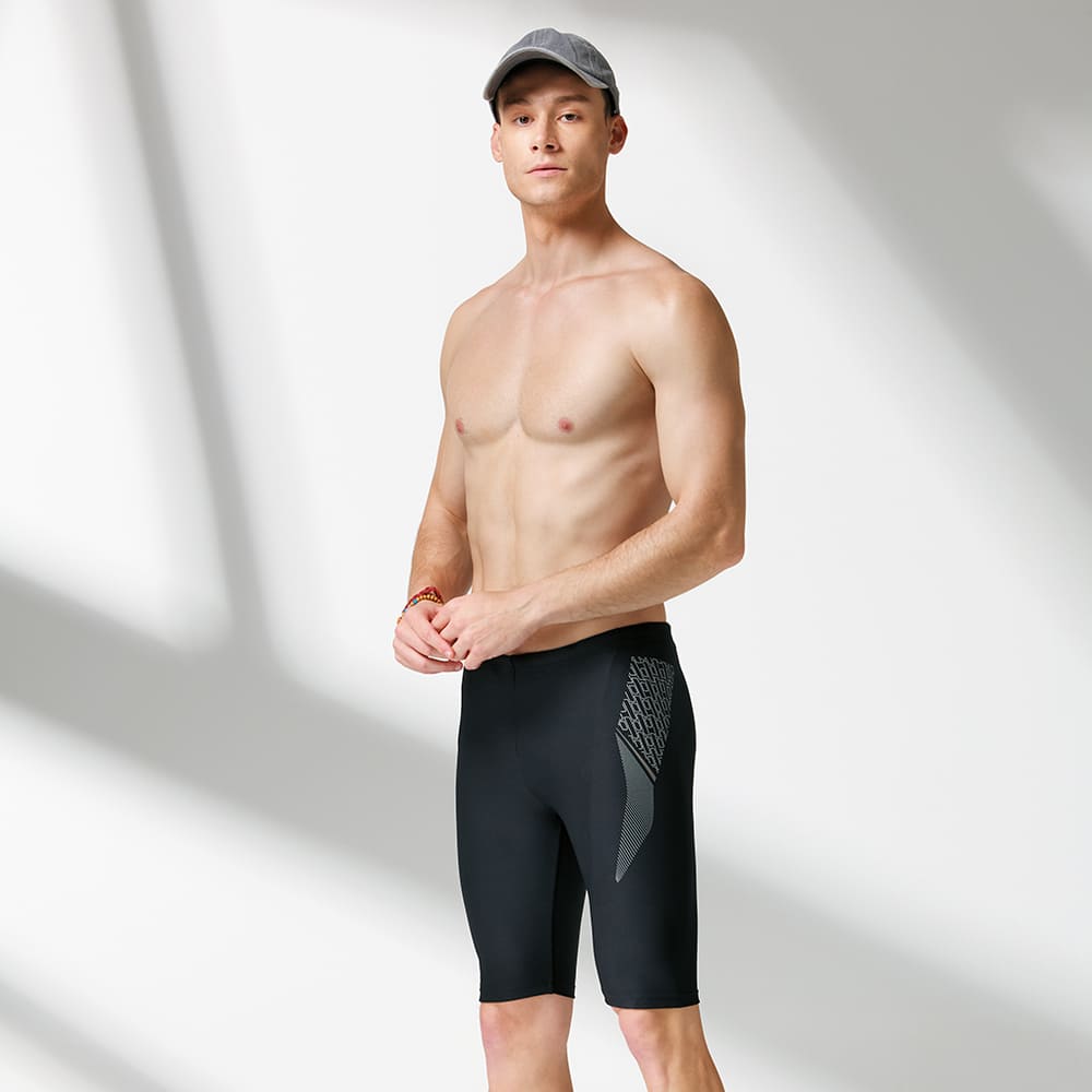 莫妮娜 台灣製 大男 玩水必備 七分泳褲 格子線段黑色 -3L, , large