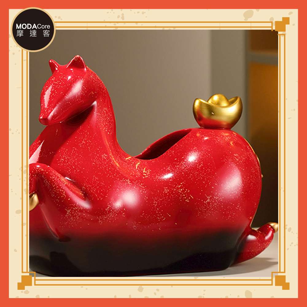 摩達客◉開運招財◉馬上有錢福運面紙盒紅色款_愈抽愈旺客廳玄關臥室好風水好運勢, , large