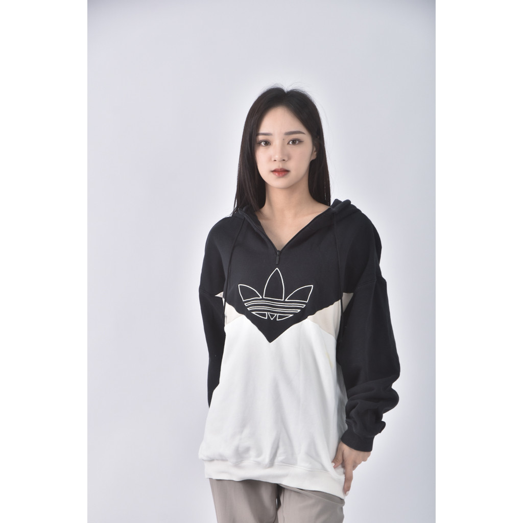 (M) adidas質感棉質連帽黑色長袖上衣二手衣, , large
