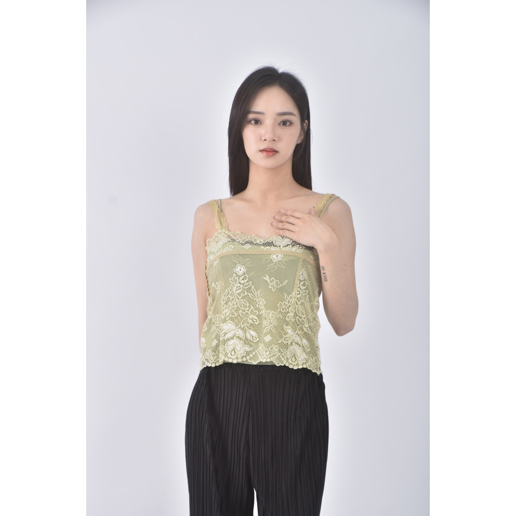 (S) huang shu chi紡紗背心綠色上衣二手衣, , large