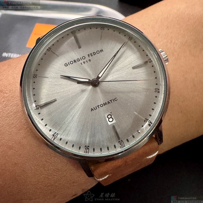 [星晴錶業]GiorgioFedon1919手錶,42mm,GF00131銀白色錶面銀錶殼橘黃色真皮皮革錶帶款, , large