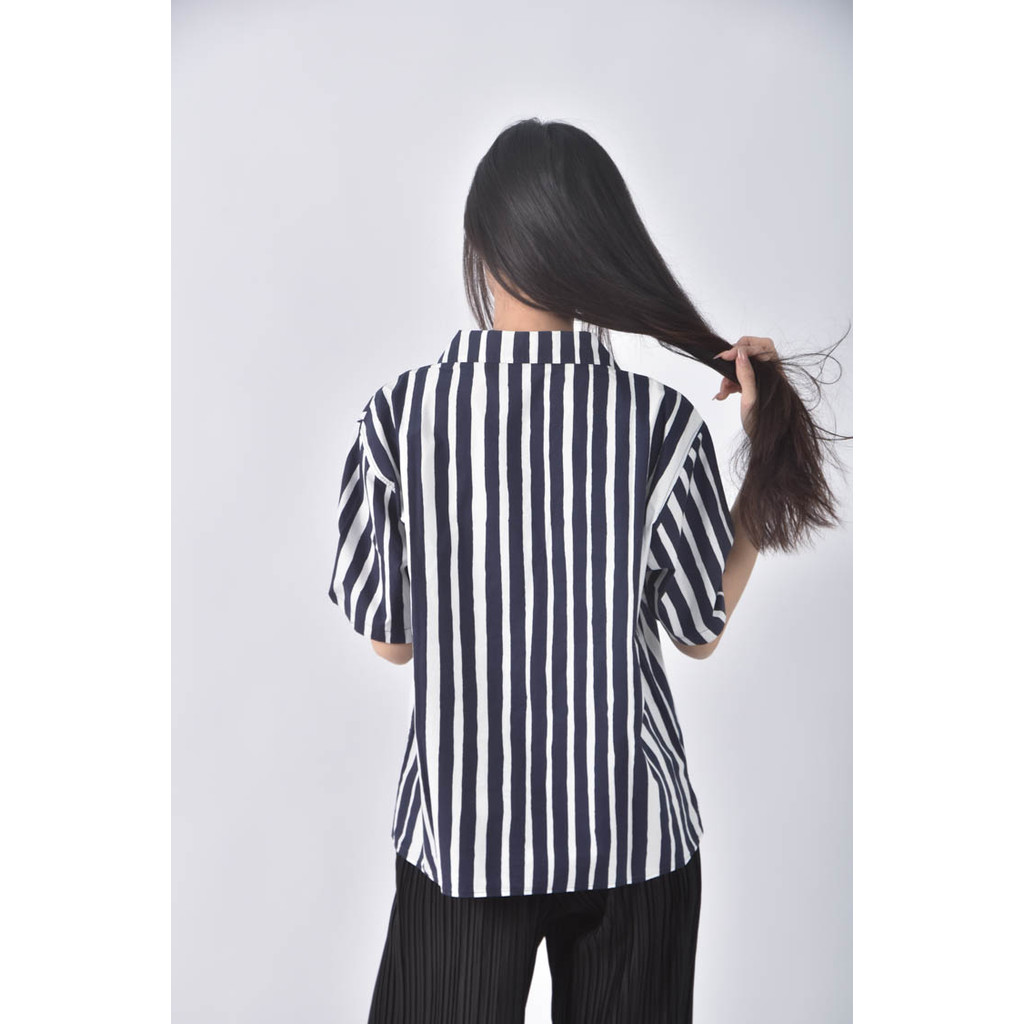 (L) uniqlo棉質純棉條紋藍色襯衫上衣二手衣, , large