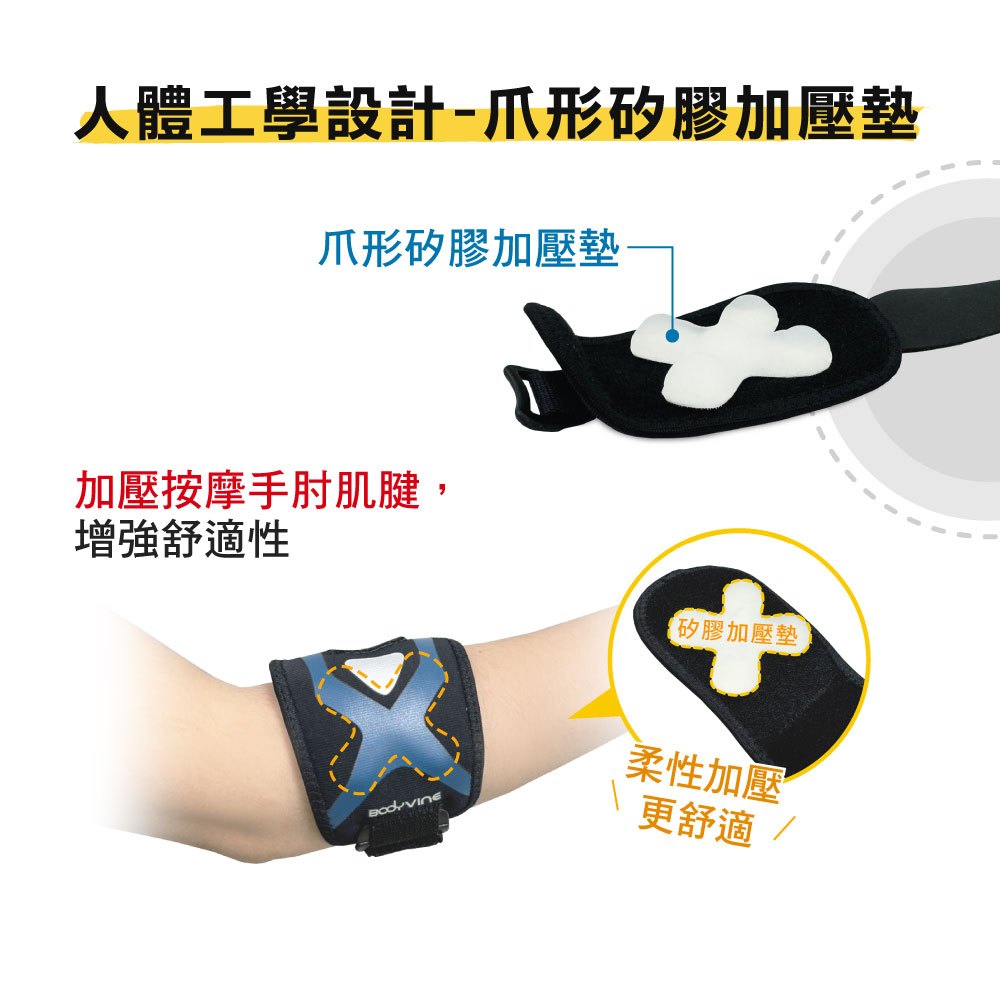 【BODYVINE巴迪蔓】簡捷型護肘加壓帶-1只(手肘肌腱防護、獨特爪型軟墊、指壓按摩感、SP-82105), , large