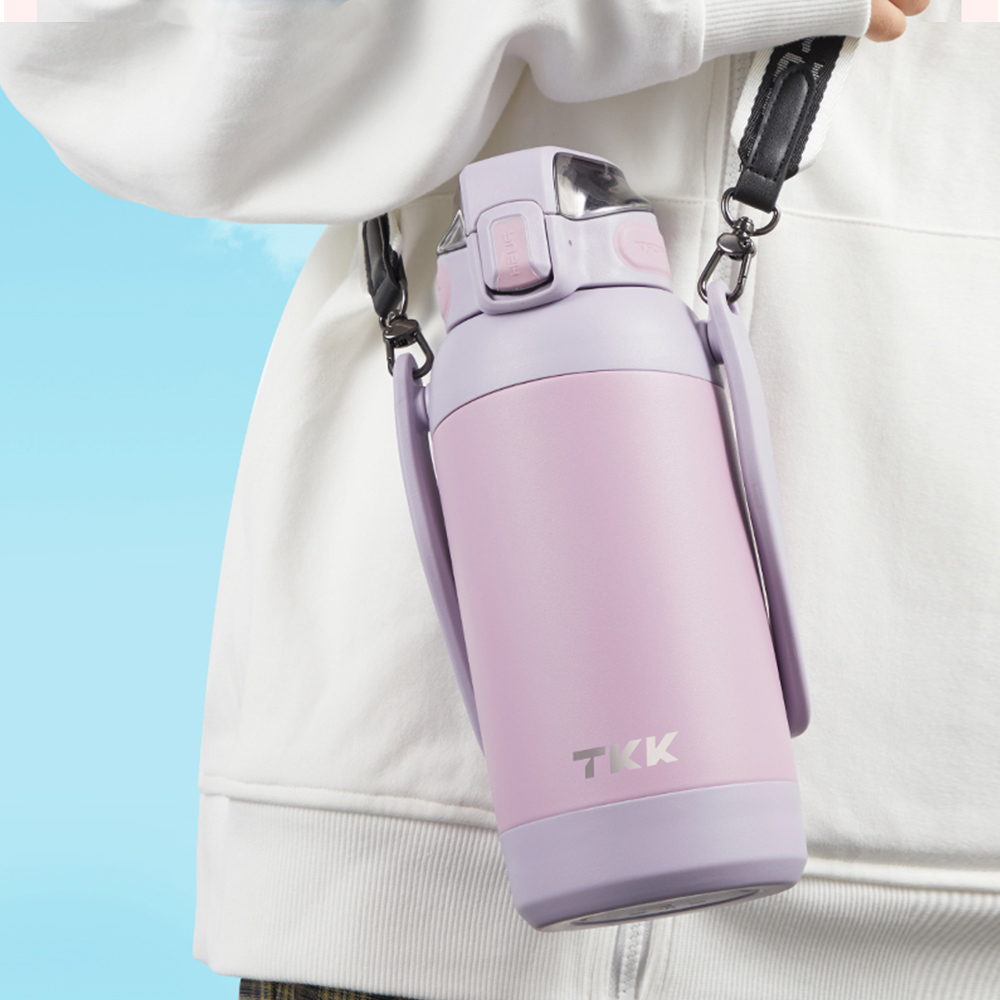 【TKK】獵鷹系列316不鏽鋼 手提+背帶 直飲+吸管 大容量保溫杯壺 運動水壺1100ML-暗夜黑, , large