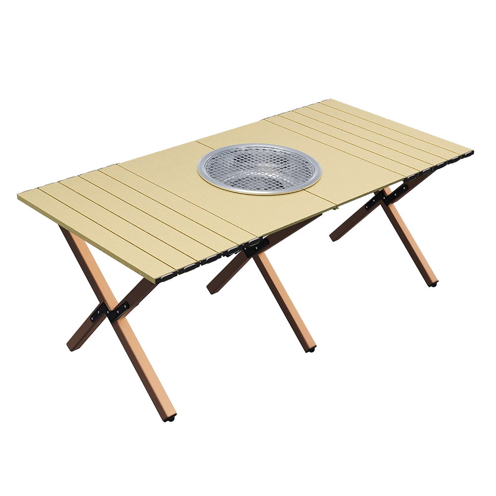 Khaki Multifunctional Outdoor Camping BBQ Omelet Table (Outdoor Camping Folding Table, BBQ Camping Table, Lightweight Folding Camping Table), , large