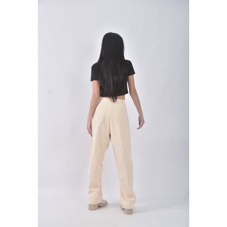 (M) 高腰西裝直筒杏色長褲二手衣, , large